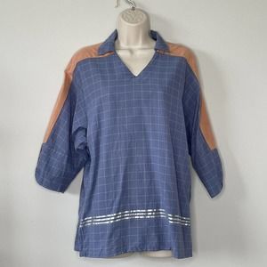 Beech Tree Absolute Tunic Women’s XS Plaid Top Shirt Blouse Collared V-Neck